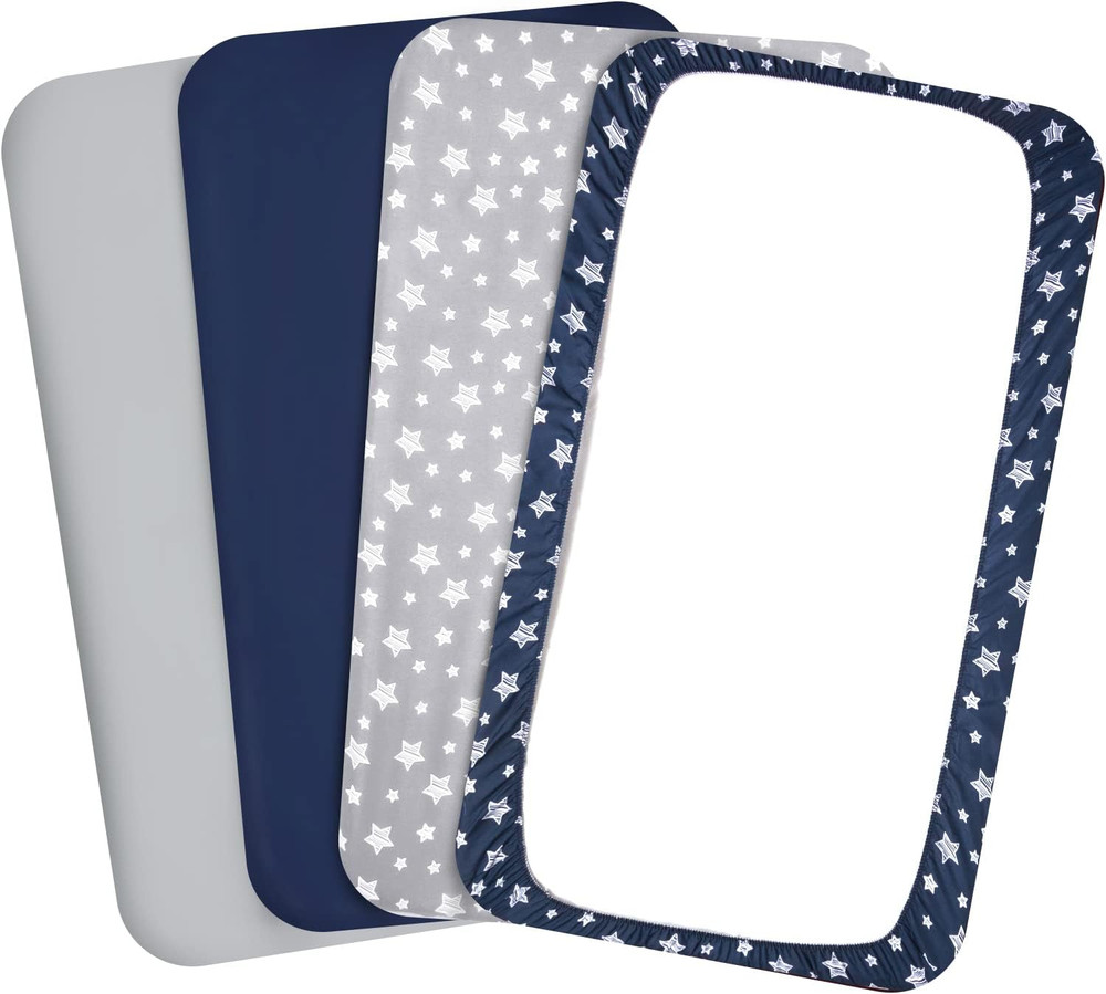 Pack and Play Sheets Boys, 4 Pack Mini Crib Sheets, Stretchy Pack and Play Playa