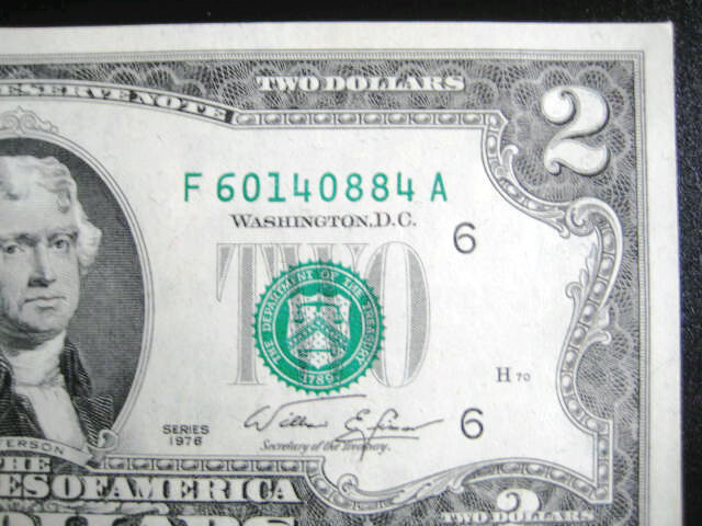 $2 1976 ((SEAL MISALIGNMENT ERROR))FEDERAL RESERVE CHOICE UNC GEM BU NOTE