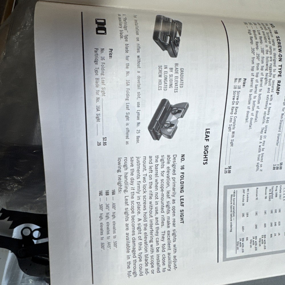 Lyman 16A Adjustable Folding Leaf Sight
