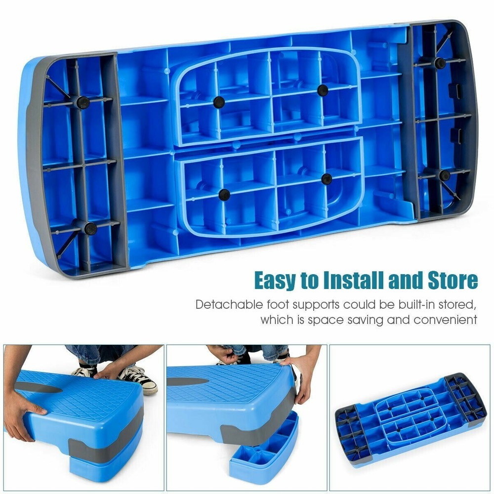 26" Height Adjustable Aerobic Exercise Step Deck with Risers and Non-Slip Surfac