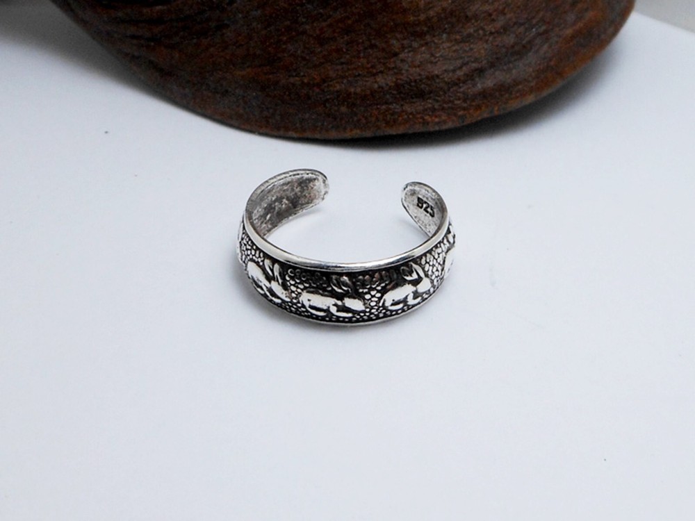 Adjustable Rabbit Textured Toe Ring 925 Sterling Silver, Handmade Womens Ring