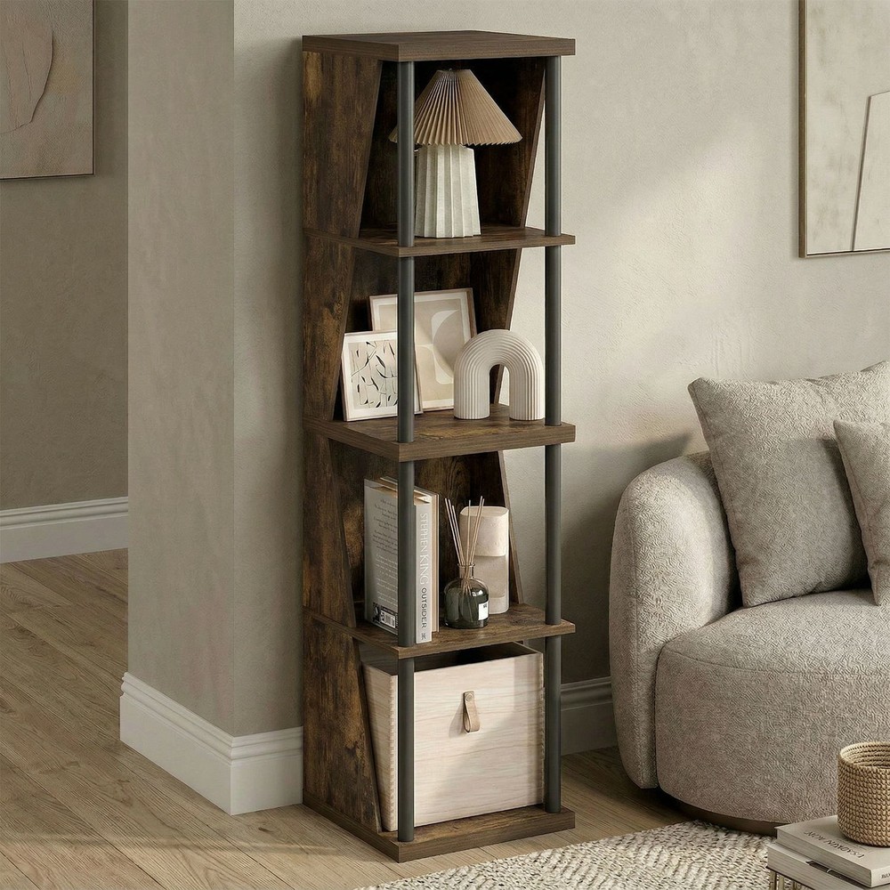 Furinno FLEXI 4-Cube Corner DIY Stackable Separable Display Bookcase Amber Pine