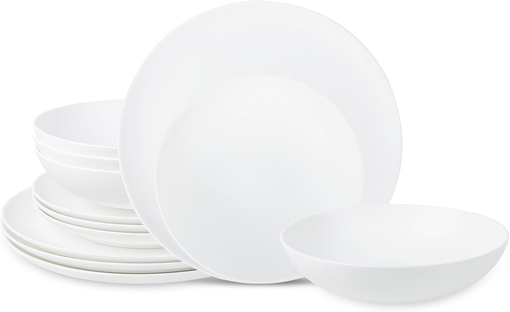 Taglio 12-Piece Dinnerware Set Bone China, Matte White