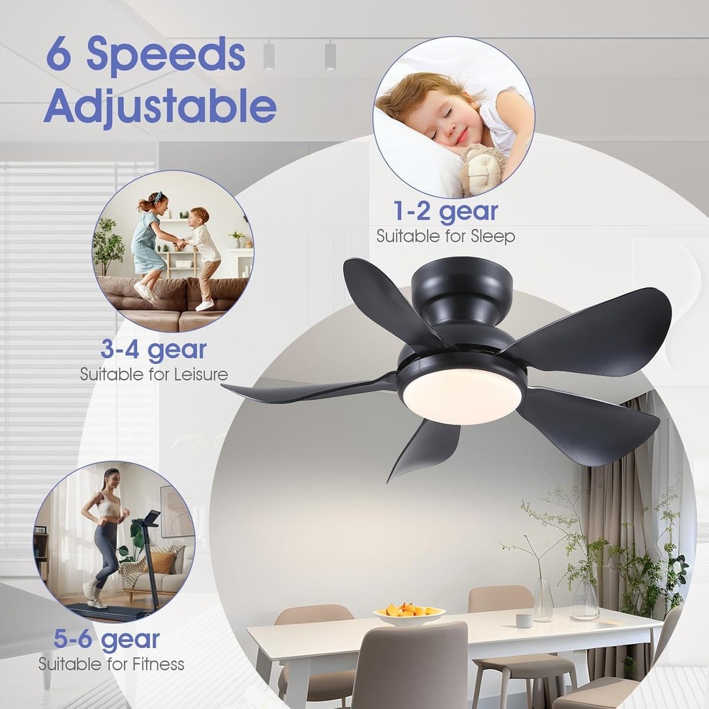 Kviflon Ceiling Fan with Light Low Profile Reversible DC Dimmable LED Remote APP