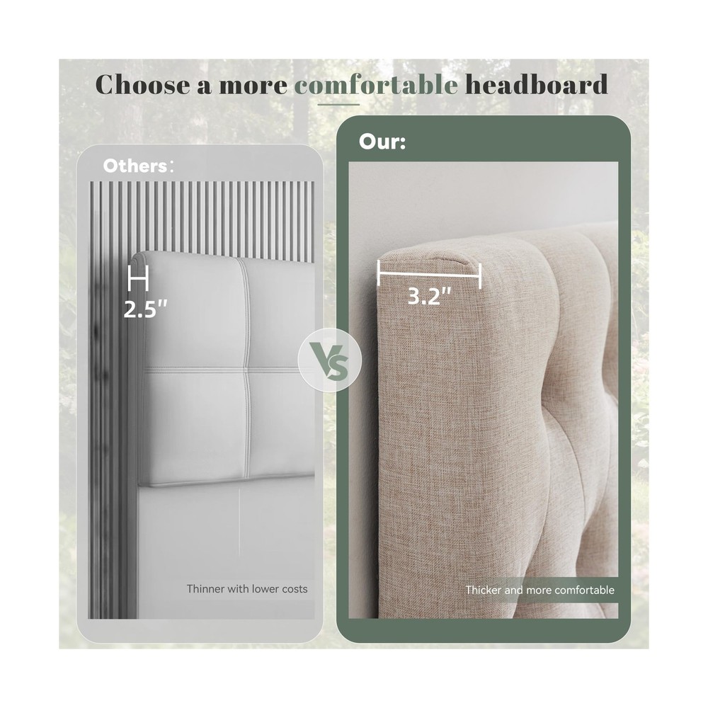 Kingfun Tufted Upholstered Queen Size Bed Headboard in Modern Button Design, ...