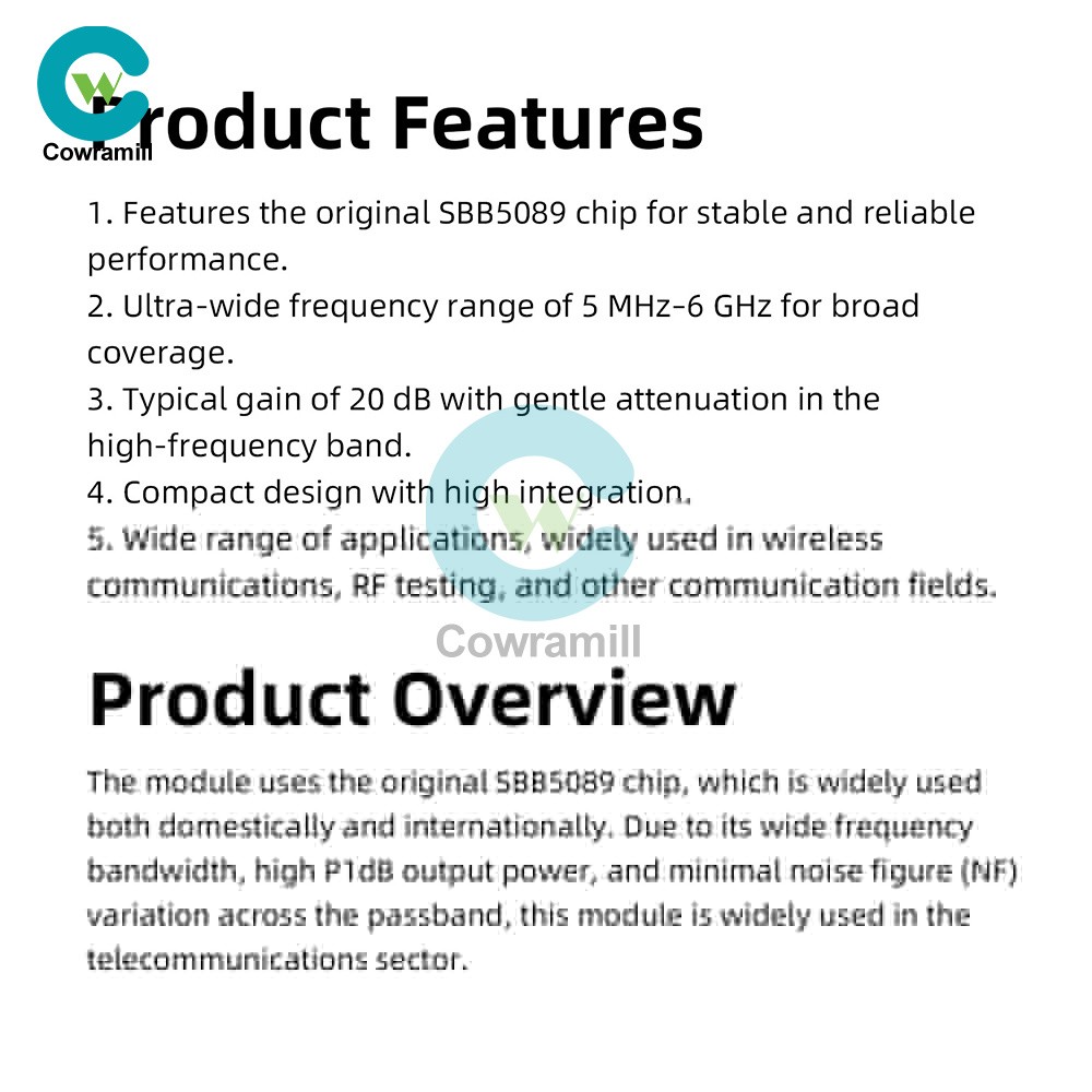 DC 5V SBB5089 Gain 20dB RF Module 5MHz~6GHz RF Power Amplifier Front-end module