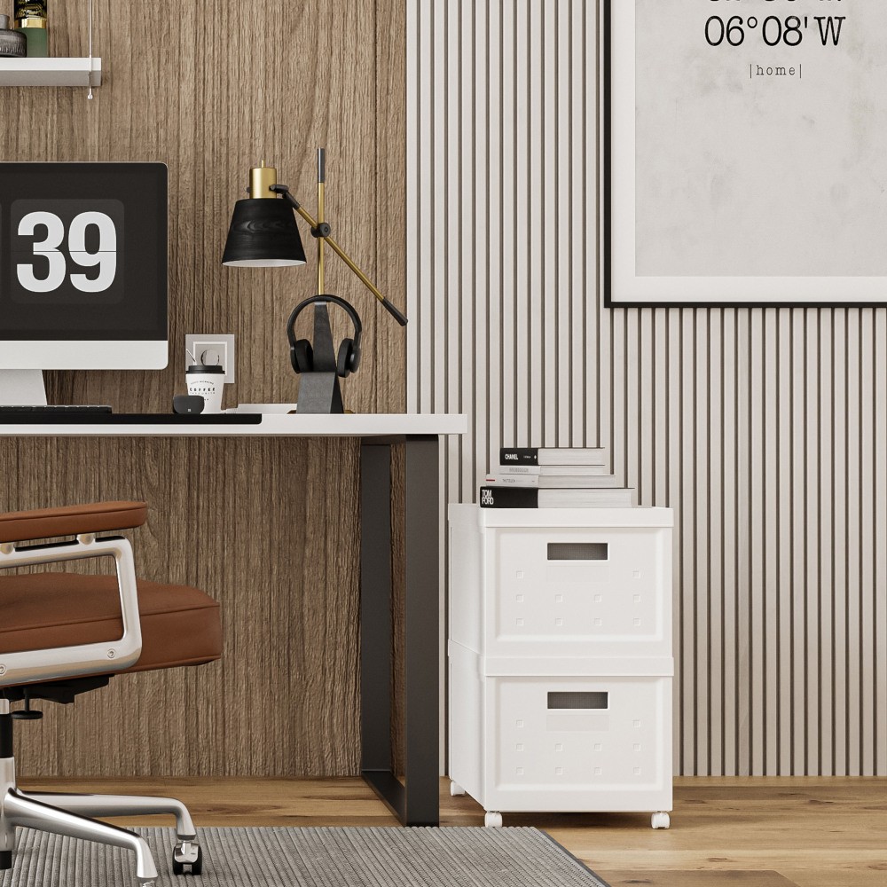 Set of 2 Stackable Rolling Storage File Boxes,Portable Office/Home Organizer