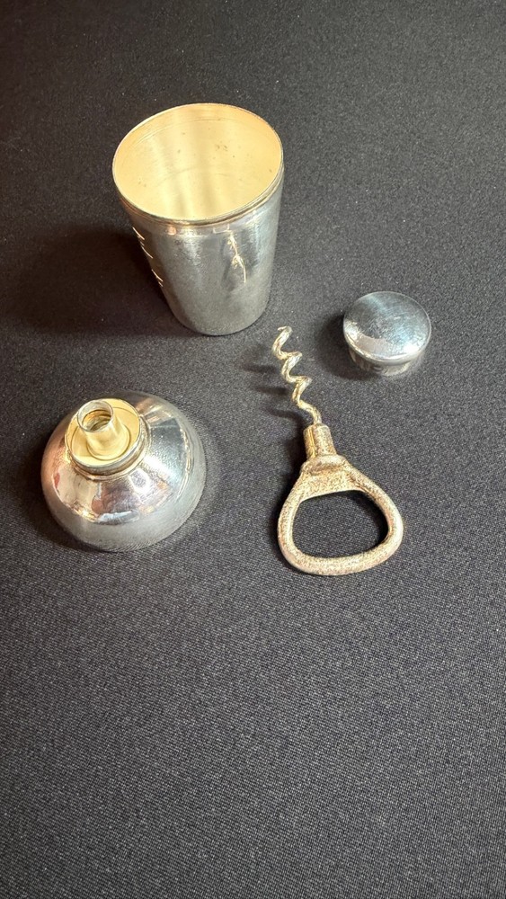 NAPIER Silverplate Mini Cocktail Shaker Graduated Jigger 1 &2oz W/ Corkscrew