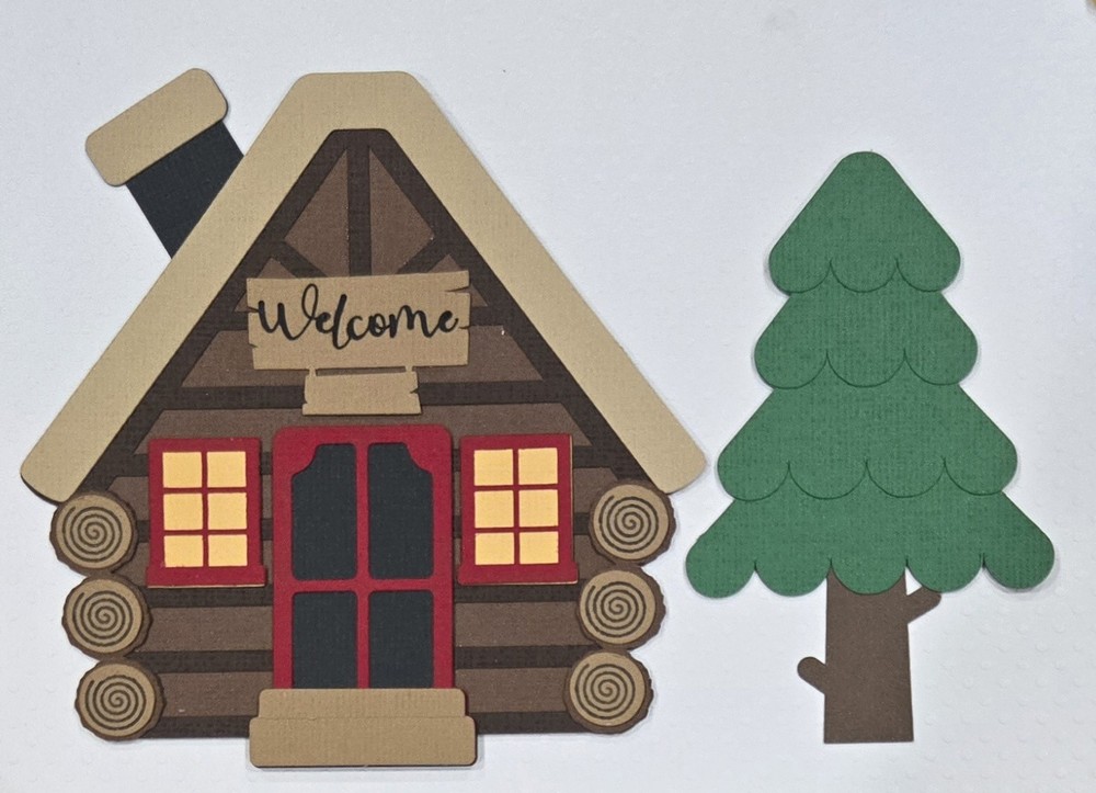 Cabin And Tree. Scrapbook, Card Making Paper Piecing