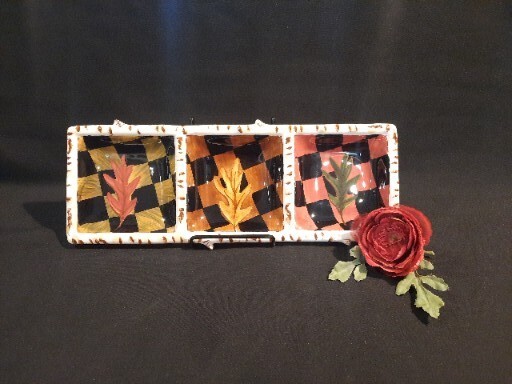 Handpainted Fall Leaves Three Section Ceramic Serving Dish