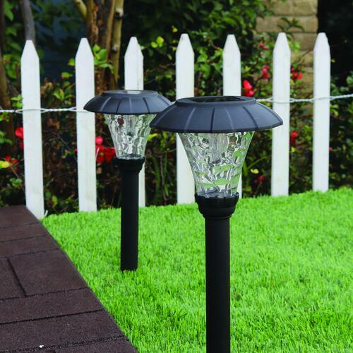 10 Piece Set Black Hammered Solar Integrated LED Landscape Light Pathway Decor