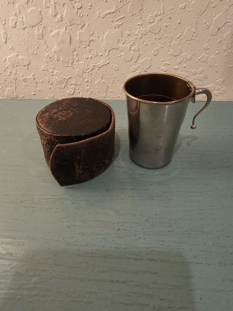 Antique German Collapsable Silver Cup W/Crocodile Leather Case, Hinged...
