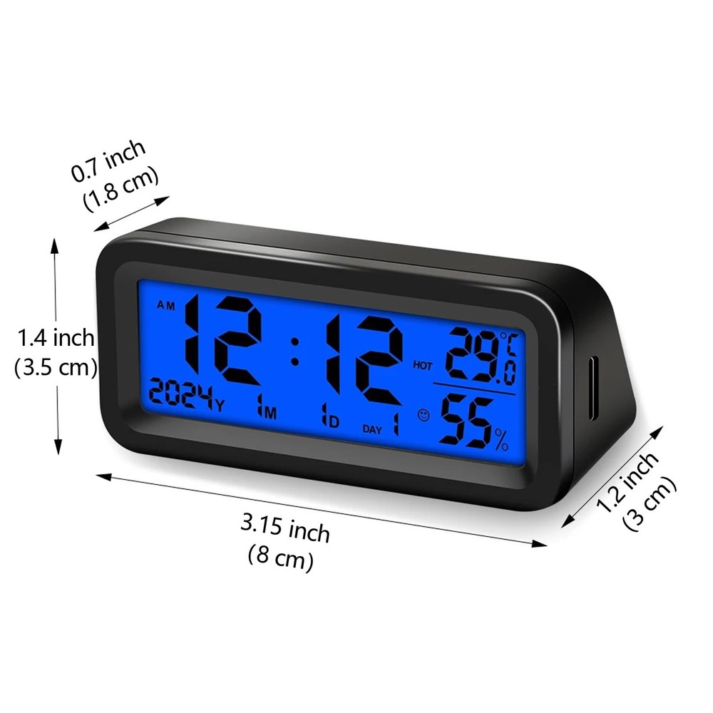 Car Dashboard Clock with Automatic Backlight at Night(Green & Blue), Temperat...