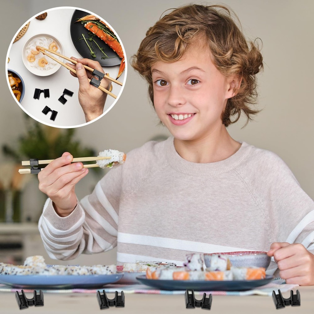 25 PCS Chopstick Helpers Plastic Reusable Training Hinges Connector Black