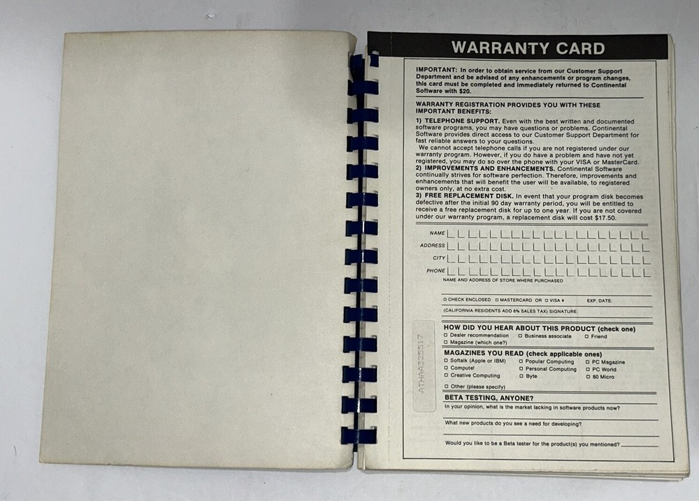 The Home Accountant Software Manual For Atari Computer Continental Software 1983