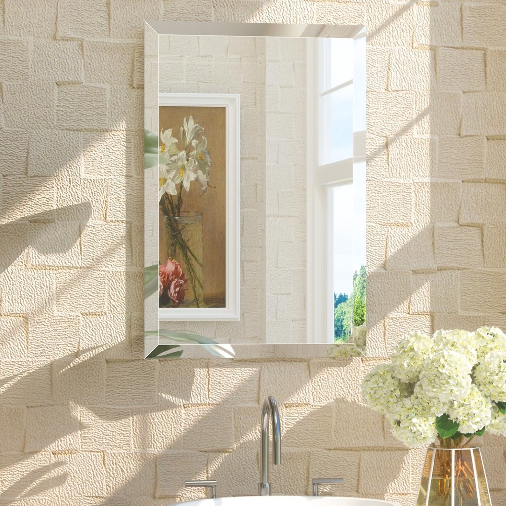 16" x 24" Rectangle Wall Mirror Frameless Bathroom Mirror Beveled Tempered Ed...