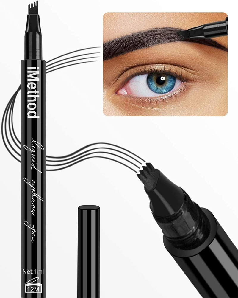 Long-Lasting Black Eyebrow Pen - Easy Micro-Fork Applicator for Realistic Brows