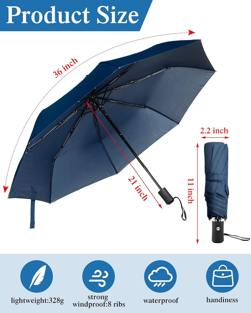 4Pc Windproof Travel Umbrellas | Folding Auto Open/Close Compact Rain Gear
