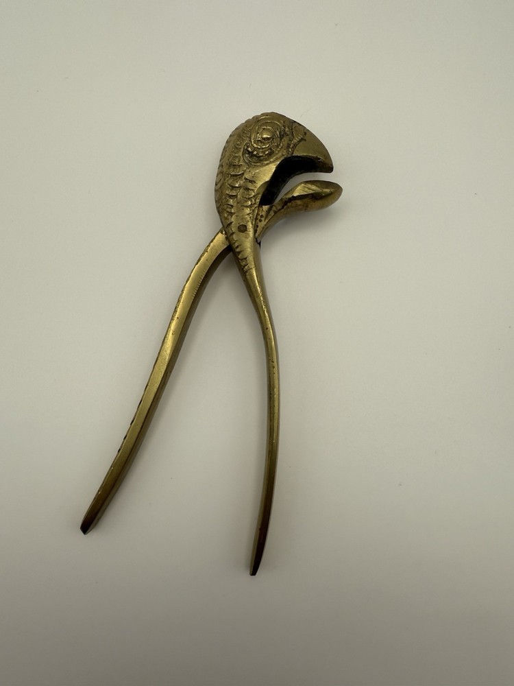 Vintage Solid Brass Parrot Head Nutcracker  Nut Cracker Bird 6”