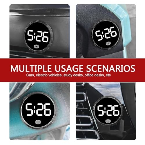 Car Digital Clock, Round Touchscreen Luminous Clock with LED Time 1 PC White