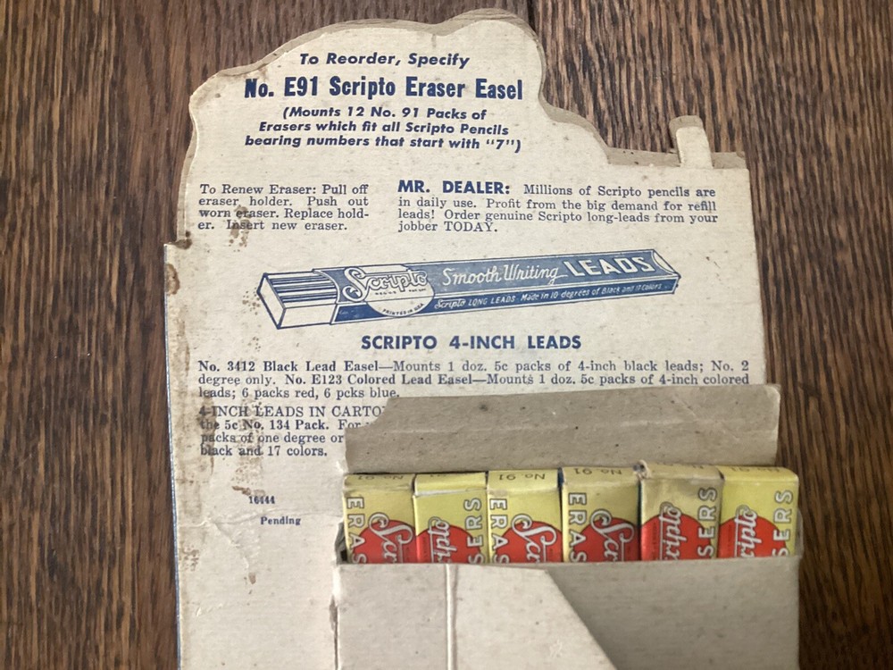 Vintage Scripto Eraser Store Display With 12 Boxes Of Erasers