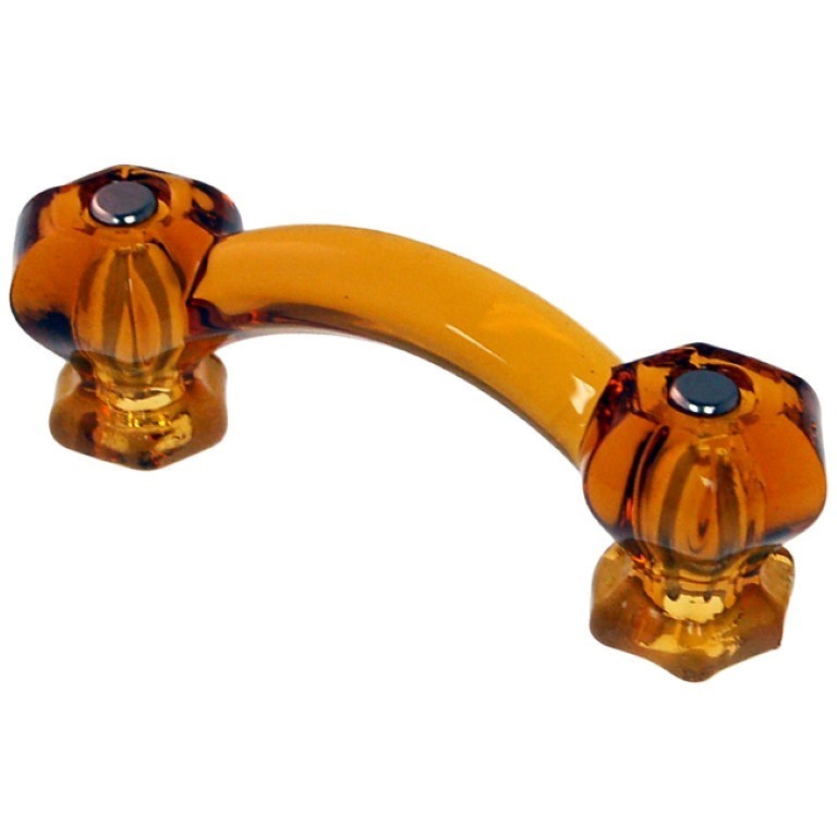 AMBER Glass Handle Hexagonal posts orange yellow flame honey brown Pull Knob old