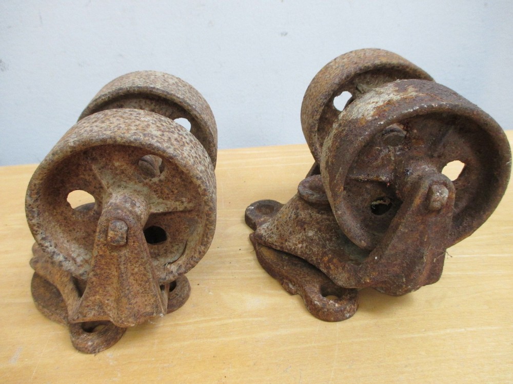 2 Cast Iron Hercules Double 3” Casters *Rusty* 2A