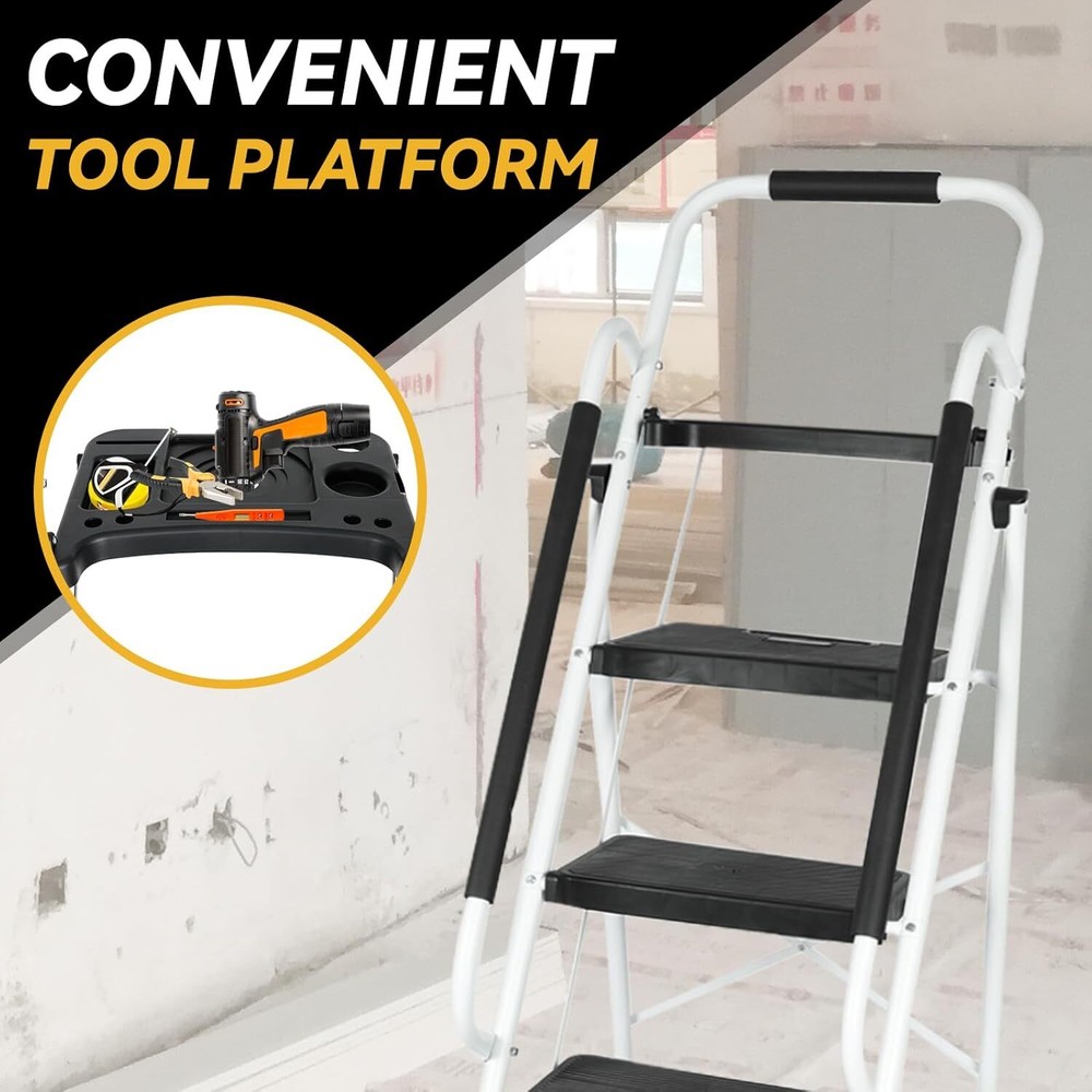 330 lbs 5 Step Ladder Handrails & Tool Tray Platform Folding Step Stool Ladder