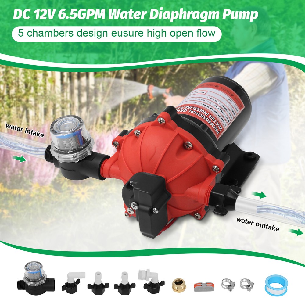 70 PSI High Pressure RV Water Pump Diaphragm DC 12V Self-Priming Pump 6.5 GPM