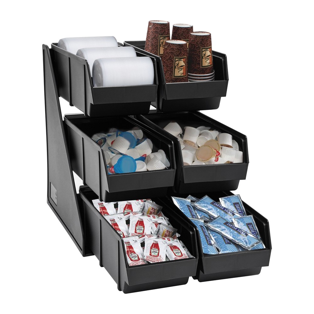 6 Compartments Upright Breakroom Coffee Condiment Storage Organizer Bin 3-Tier