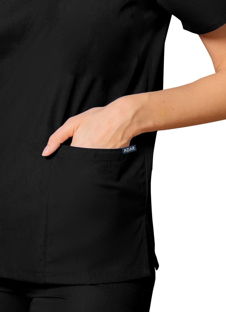 Adar Medical Black Practical Multi Pocket Scrub Set with Drawstring Size XL -701