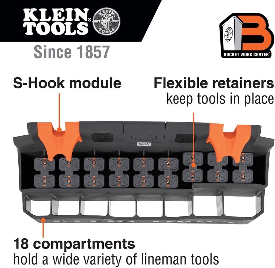 Klein Tools BC501S S-Hook Hard Tool Storage Module, 18 Compartments, Black
