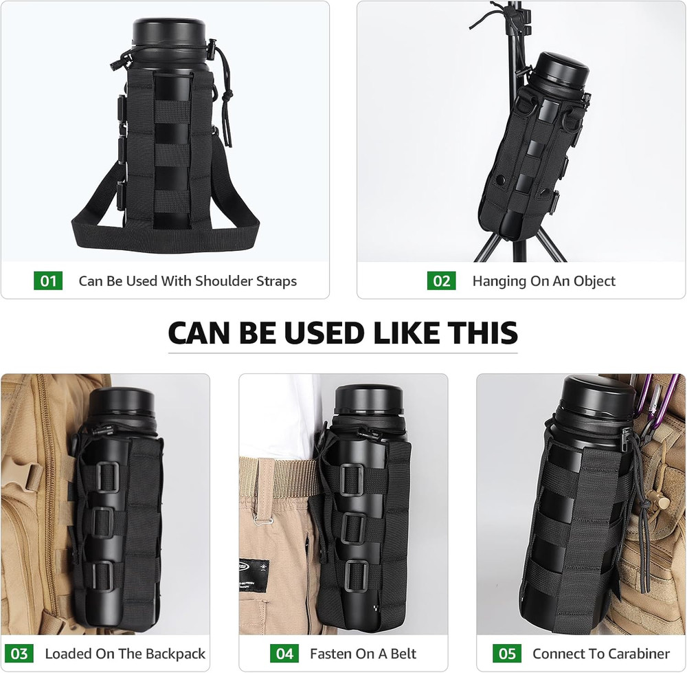 Molle Water Bottle Holder for Backpack,Drawstring Adjustable Straps Molle Pouche