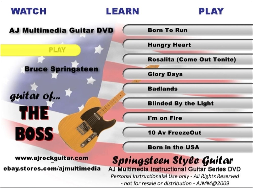 Custom Guitar Lessons, Learn Bruce Springsteen - DVD Video