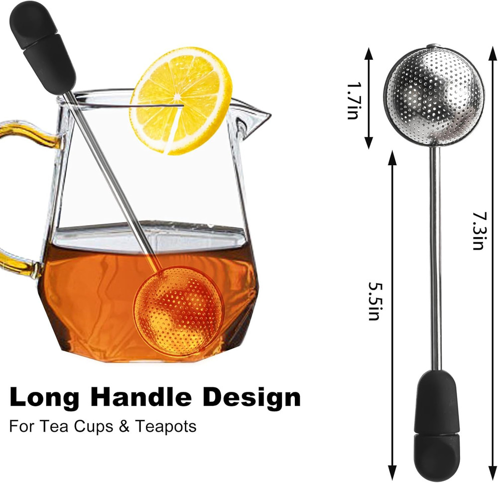 2Pcs Stainless Steel Tea Infuser Long Handle Loose Leaf Steeper Strainer