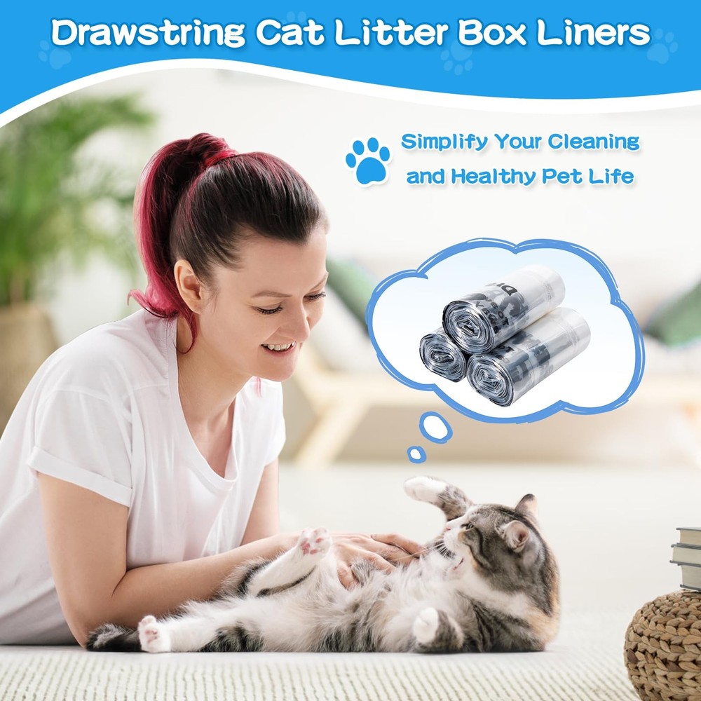150 Count Drawstring Litter Box Liners Compatible with Automatic Litter Box 4...