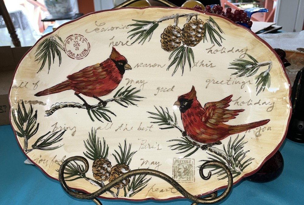 Maxcera Warm Wishes  Cardinal Ceramic Serving Platter/Dish/Plate