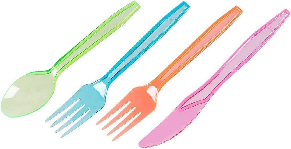 Juvale Neon Plastic Silverware Set - 216 Pieces, Multicolor - Forks, Spoons & Kn
