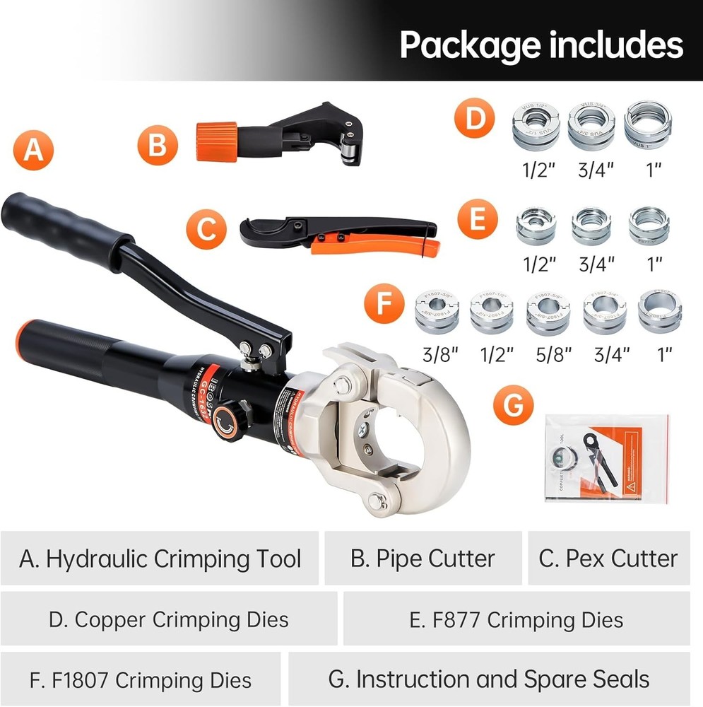 Copper Pipe Crimping Tool with Dies for Various Sizes-