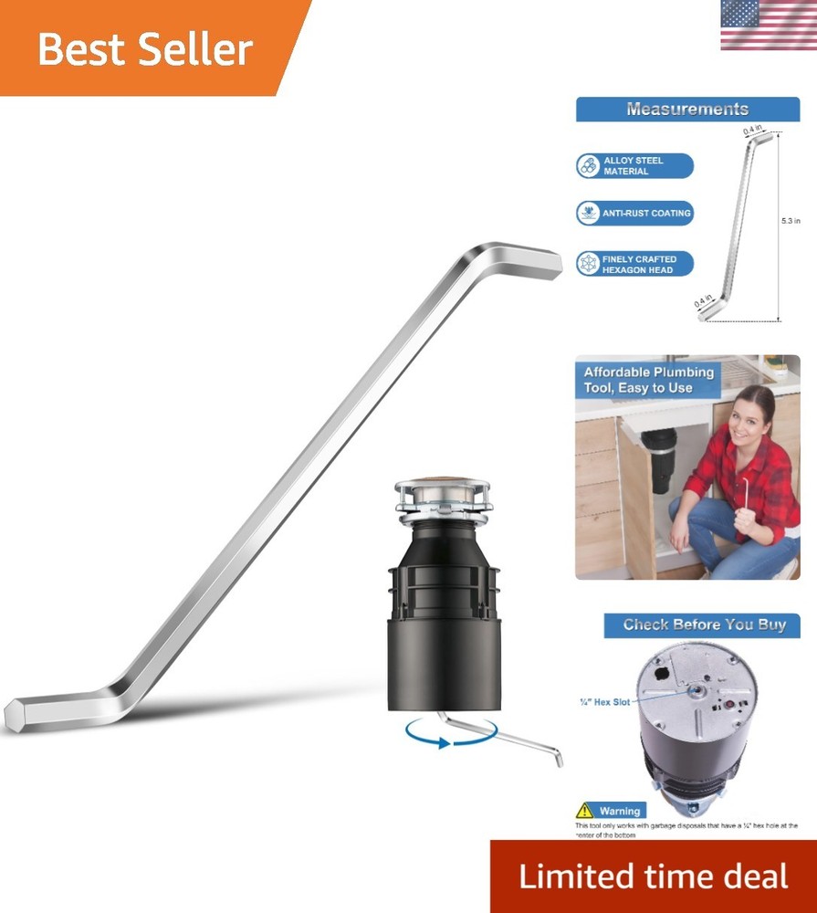Durable Stainless Steel Garbage Disposal Allen Wrench, Efficient Unjamming Tool