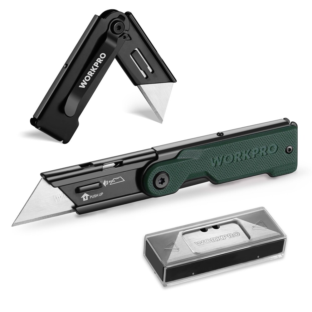 WORKPRO Folding Utility Knife Razor Knife Quick Change Box Cutter 10 Extra Blade