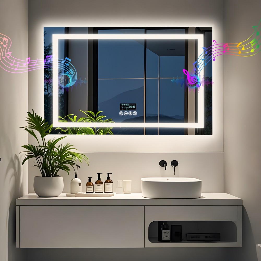 40'' LED Bathroom Mirror Bluetooth Speaker Antifog Digital Display Vanity Mirror