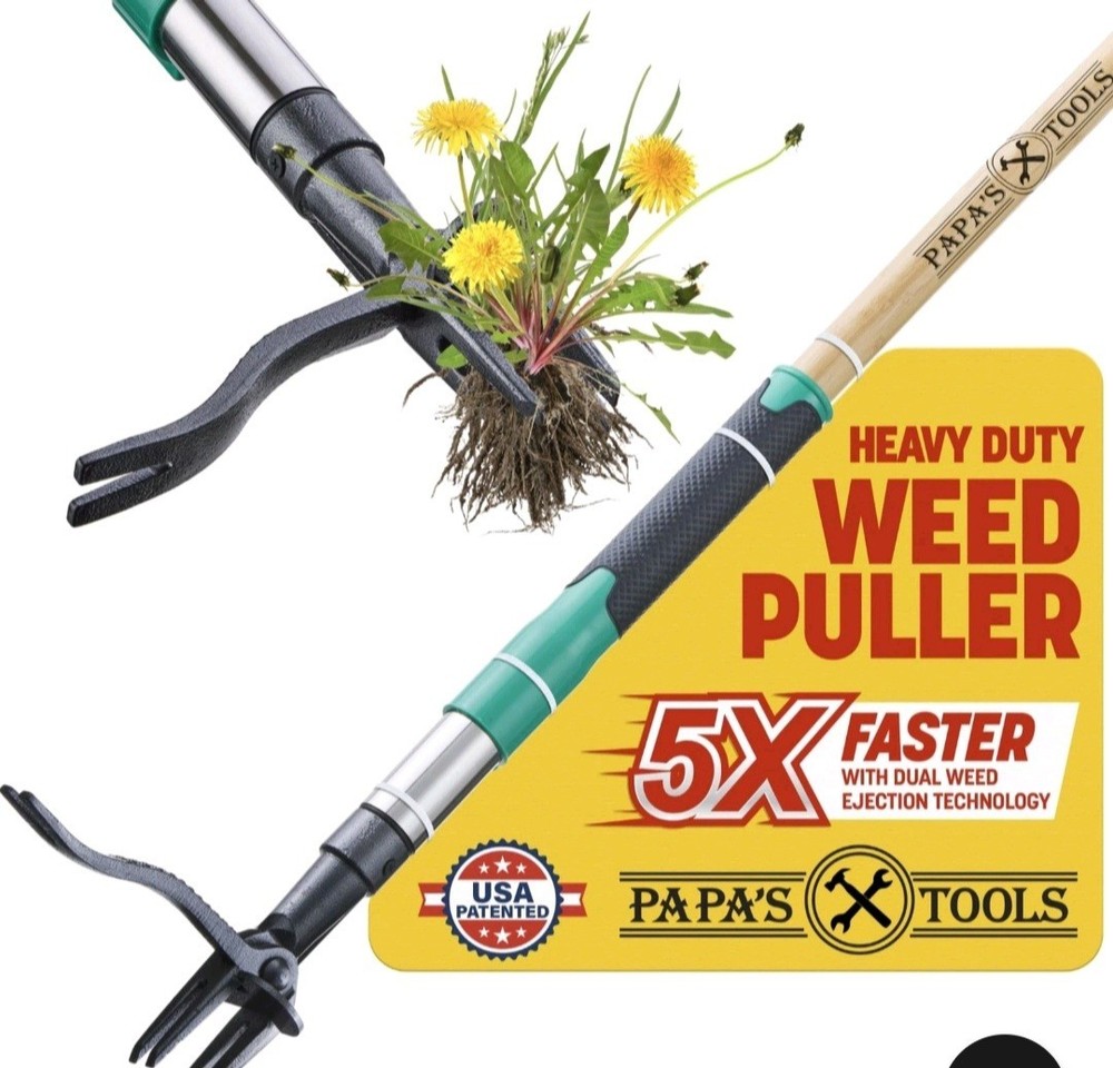 Papa's Tools Weed Puller Tool, 44" Stand Up Weeder Garden Tools & 4 Claw Stee...