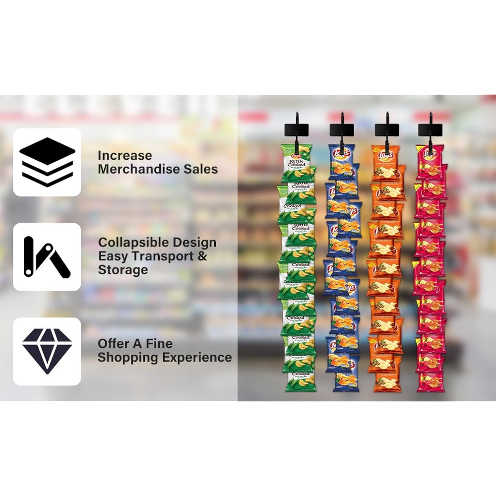 4 PACK Hanging Merchandise Strips With Hooks for Retail Display Snack Organizer