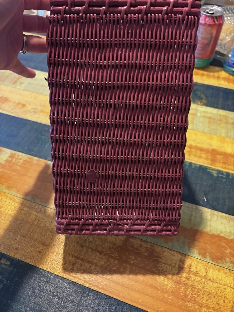 VINTAGE Mauve Pink Wicker Rectangular Tissue Box Cover Holder RARE