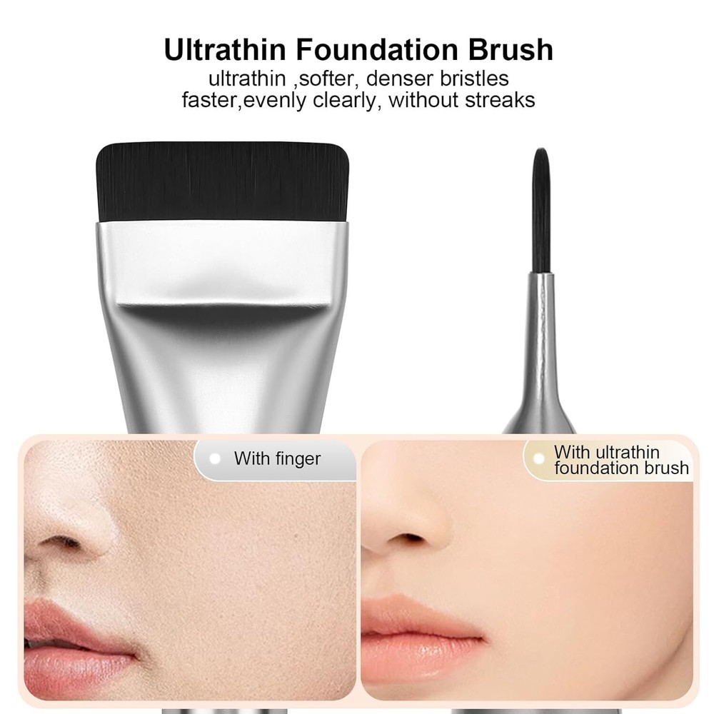 Flat Foundation Brush Set - Ultra Thin Blade for Liquid Makeup Blending