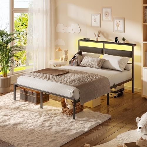 Full Size Bed Frame with Headboard, Bed Frame Full Size with LED Light and