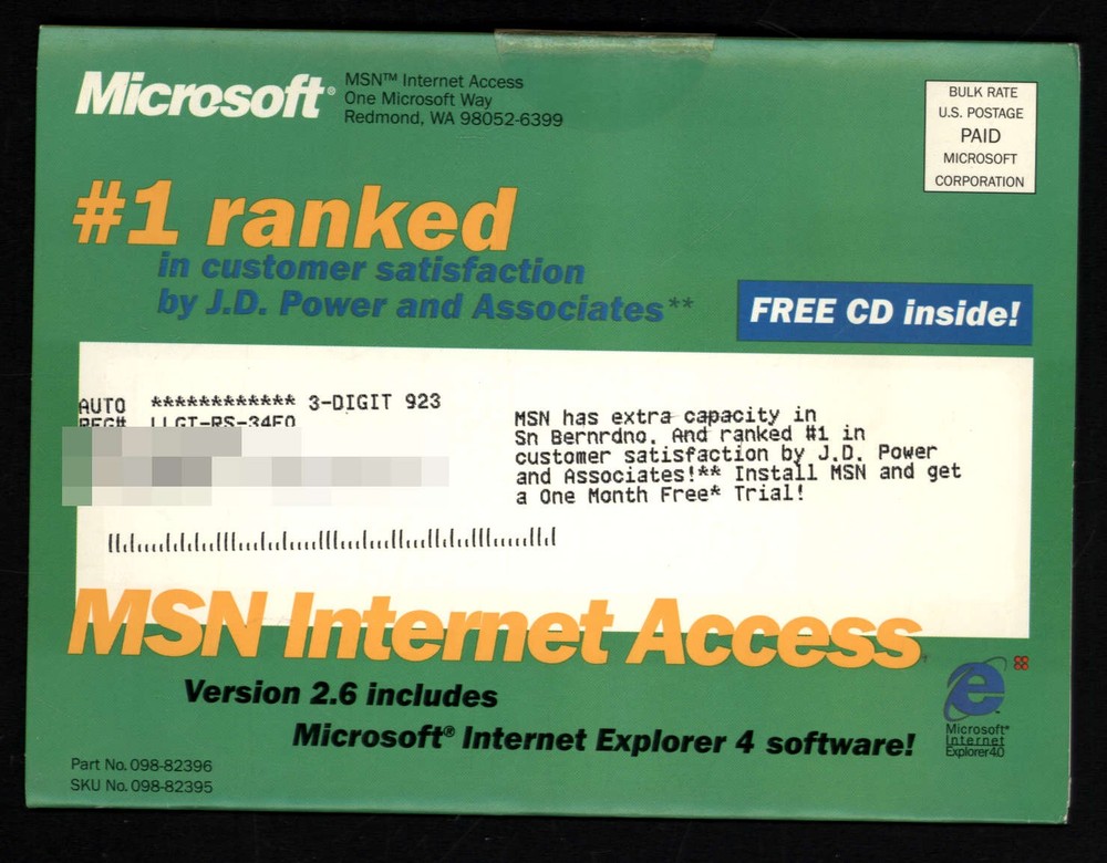 MSN MICROSOFT version 2.6 Internet Access CD - Still SEALED Explorer 4.0