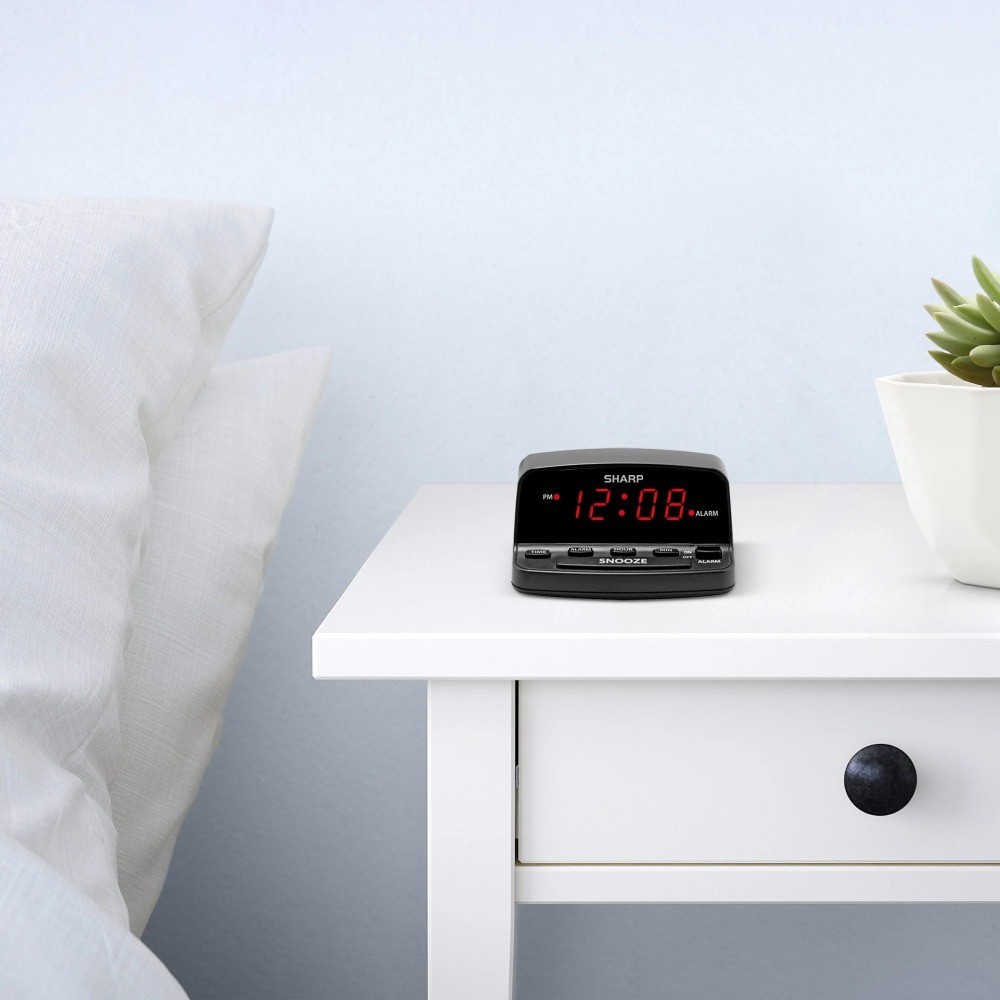 Digital Alarm Clock with Red LED Display Easy Set Keyboard Controls Midnight
