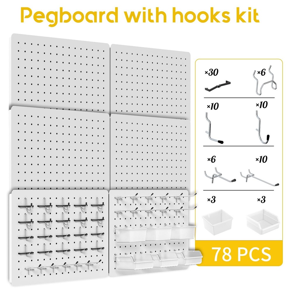 Peg Board for Tools, 6 Pack Metal Pegboard Wall Organizer with Hooks,16"×12